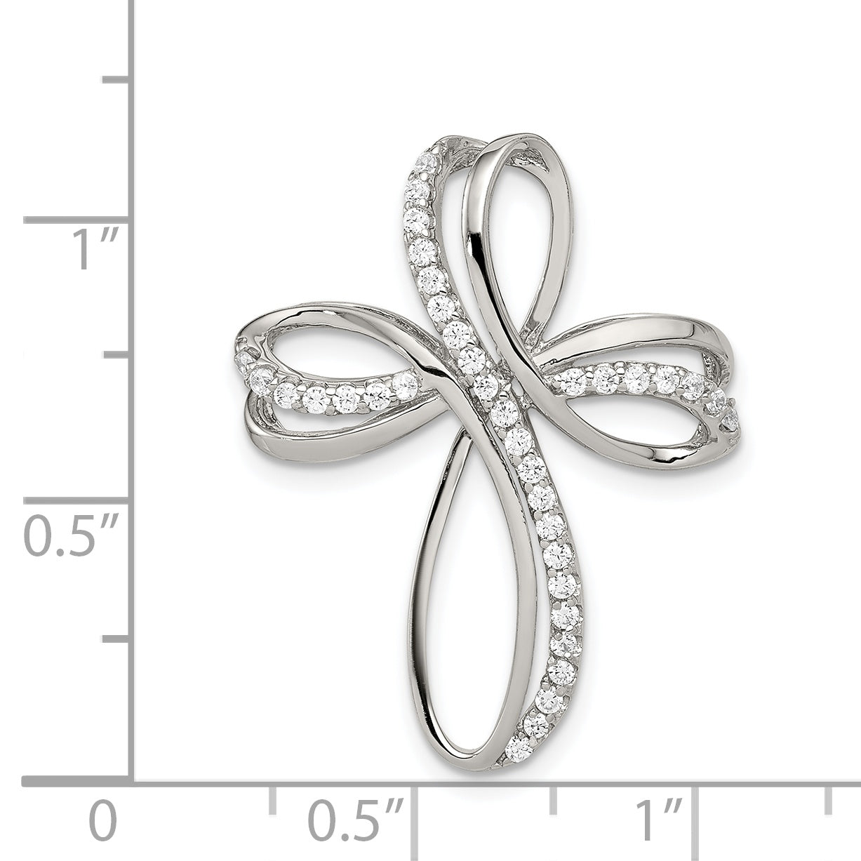Sterling Silver Rhodium-Plated Polished Cz Cross Chain Slide