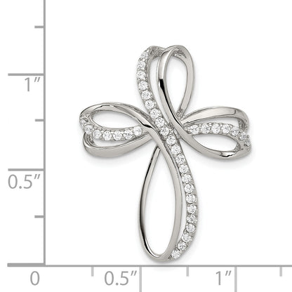Sterling Silver Rhodium-Plated Polished Cz Cross Chain Slide