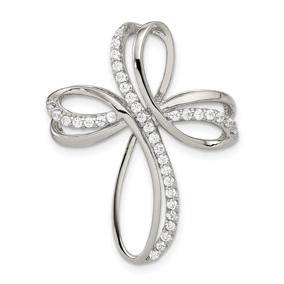 Sterling Silver Rhodium-Plated Polished Cz Cross Chain Slide