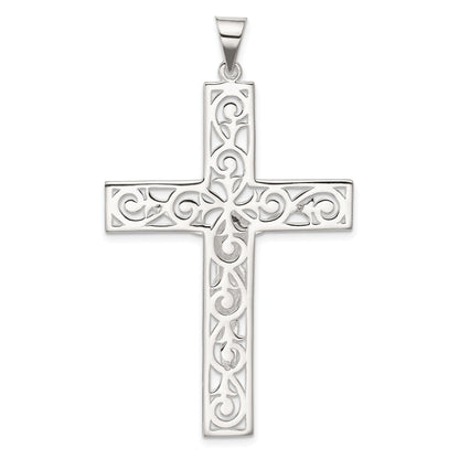 Sterling Silver Polished Beaded Filigree Crucifix Pendant