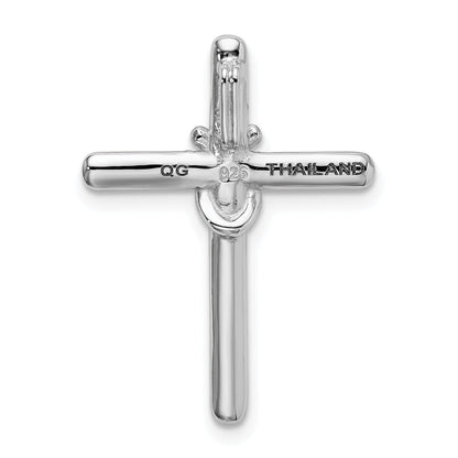 Sterling Silver Rhodium-Plated Polished W/ Cz Cross Chain Slide