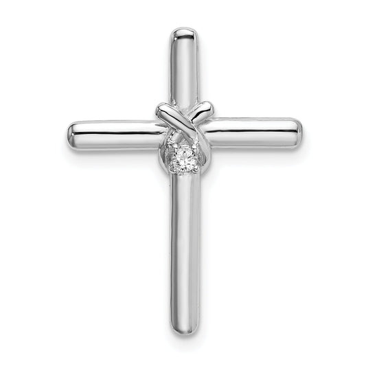 Sterling Silver Rhodium-Plated Polished W/ Cz Cross Chain Slide