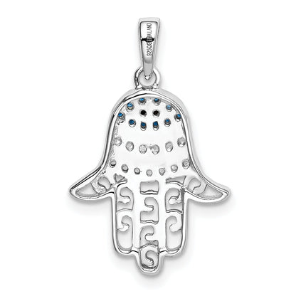 Sterling Silver Rhodium Black/White Cz Syn. Sapphire Chamseh Pendant