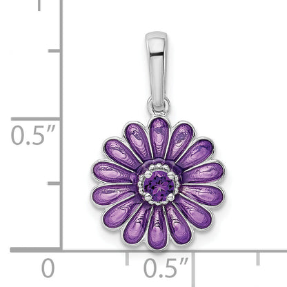 Sterling Silver Rhodium-Plated Amethyst And Enamel Pendant