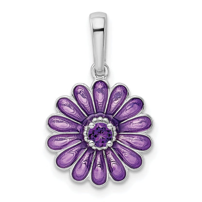 Sterling Silver Rhodium-Plated Amethyst And Enamel Pendant