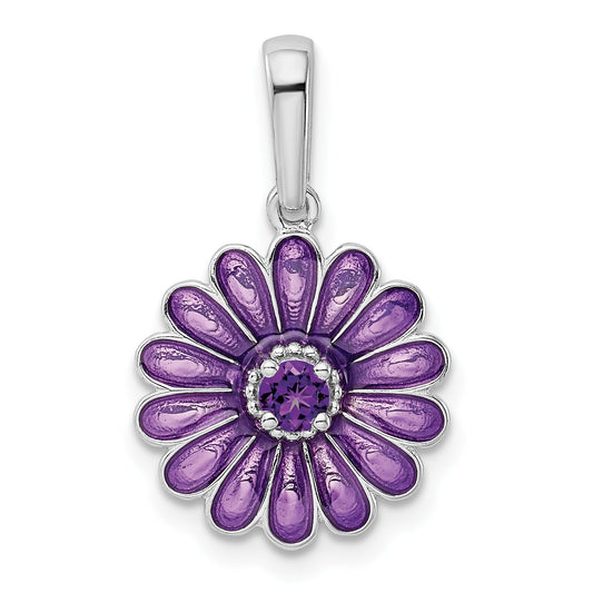 Sterling Silver Rhodium-Plated Amethyst And Enamel Pendant