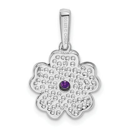 Sterling Silver Rhodium-Plated Amethyst And Enamel Pendant