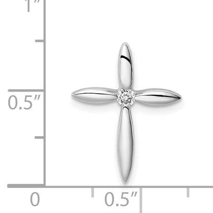 Sterling Silver Rhodium-Plated Center Cz Passion Cross Chain Slide