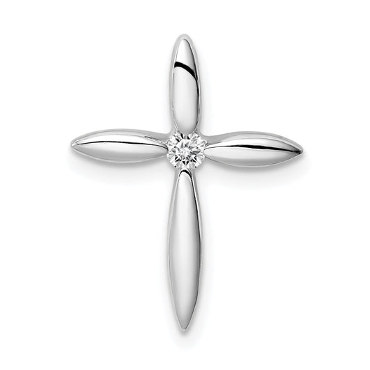 Sterling Silver Rhodium-Plated Center Cz Passion Cross Chain Slide