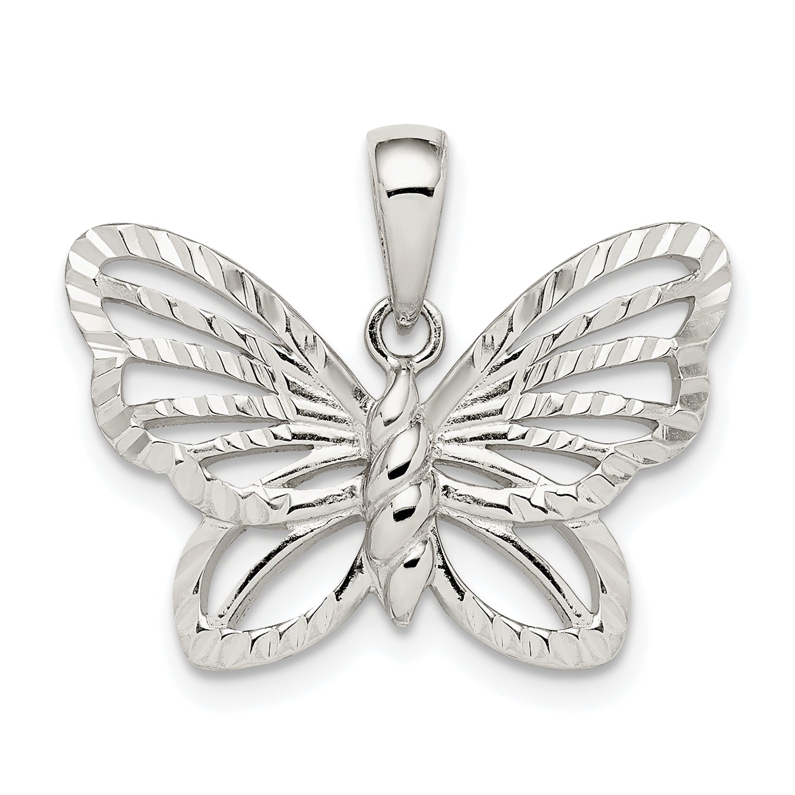 Sterling Silver Diamond-Cut Butterfly Pendant