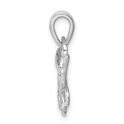 Sterling Silver Rhodium Plated Diamond-Cut Butterfly Pendant