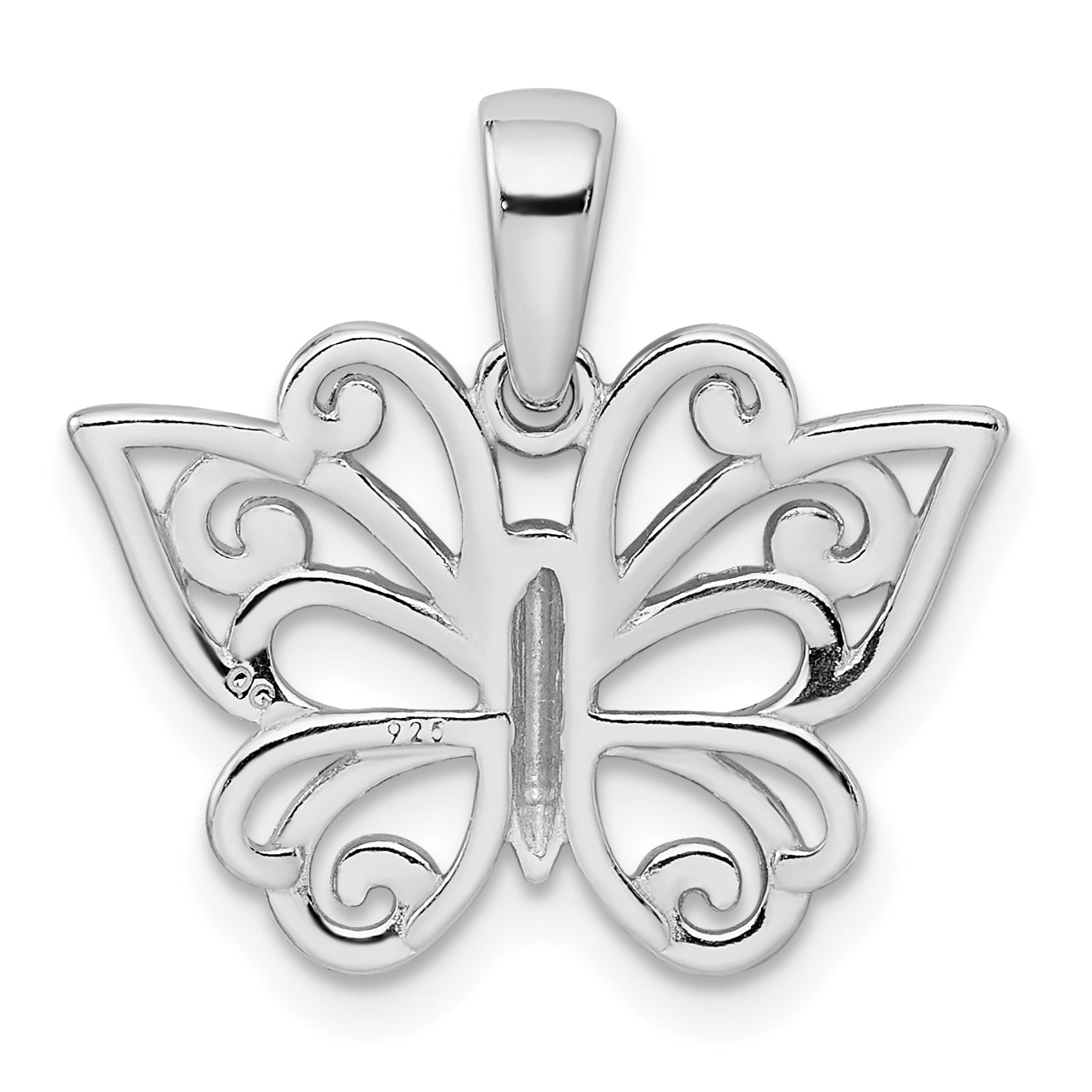 Sterling Silver Rhodium Plated Diamond-Cut Butterfly Pendant