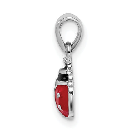 Sterling Silver Rh-Plated Red & Black Enamel Ladybug Children'S Pendant