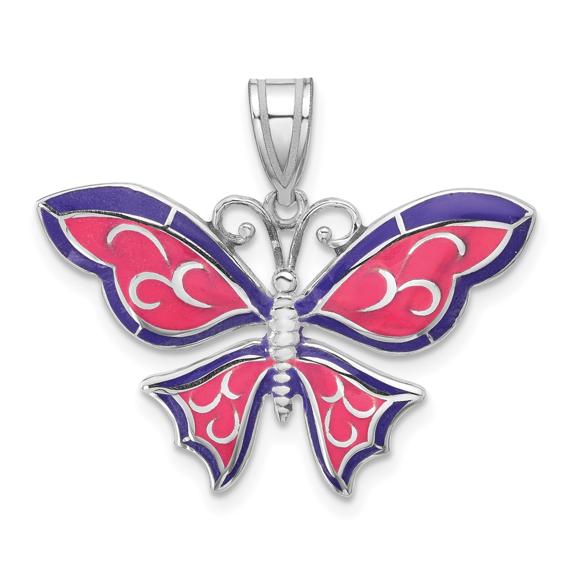Sterling Silver De-Ani Rhodium-Plated Polished Enameled Purple Butterfly Pendant