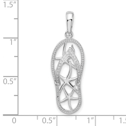 Sterling Silver De-Ani Rhodium-Plated 3D Cut-Out Starfish Flip-Flop Pendant