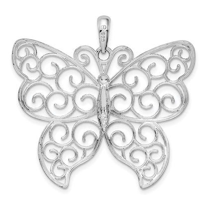 Sterling Silver De-Ani Rhodium-Plated Large Beaded Filigree Butterfly Pendant