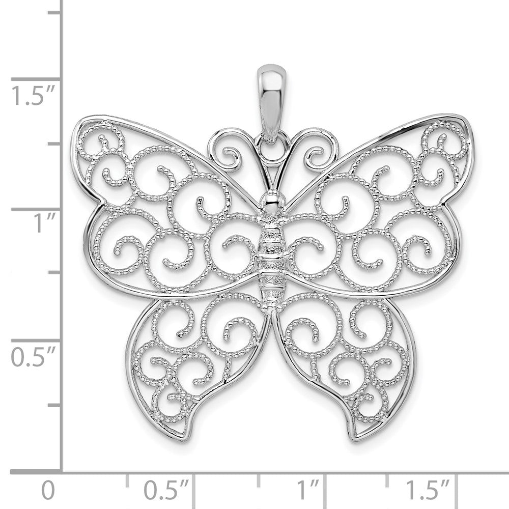 Sterling Silver De-Ani Rhodium-Plated Large Beaded Filigree Butterfly Pendant