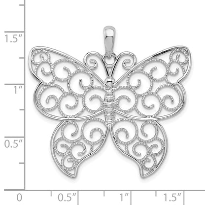 Sterling Silver De-Ani Rhodium-Plated Large Beaded Filigree Butterfly Pendant
