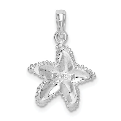 Sterling Silver De-Ani Rhodium-Plated Polished Beaded Starfish Pendant