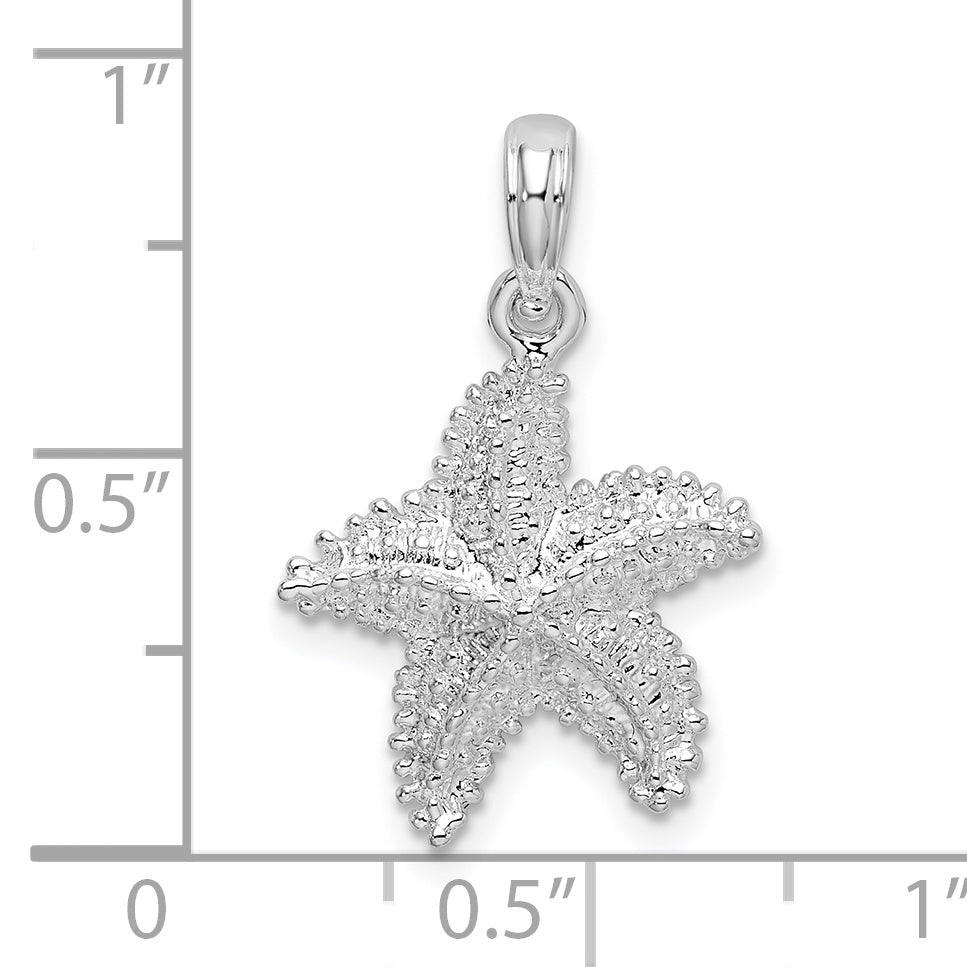 Sterling Silver De-Ani Rhodium-Plated Polished Beaded Starfish Pendant