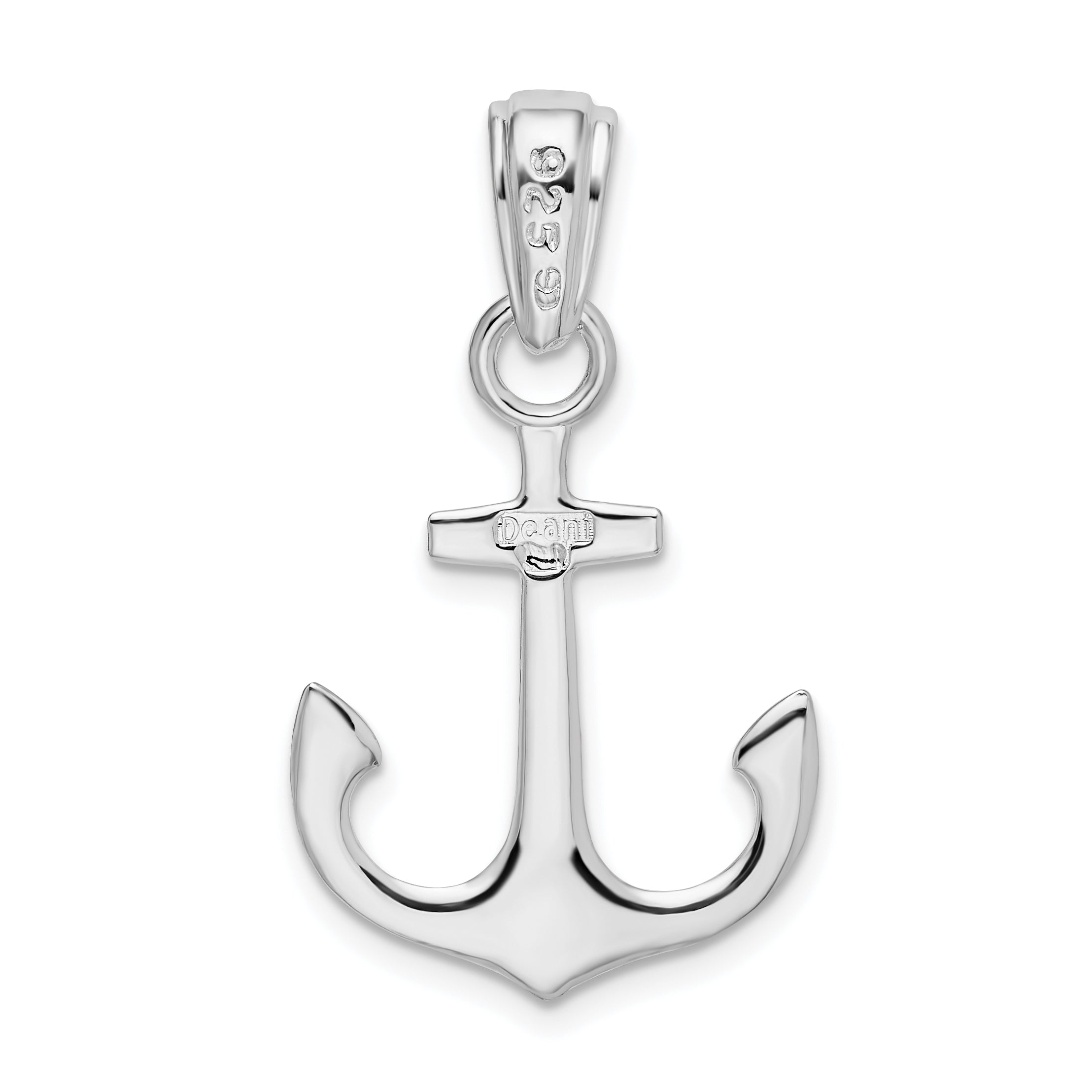 Sterling Silver De-Ani Rhodium-Plated Polished 3D Anchor Pendant