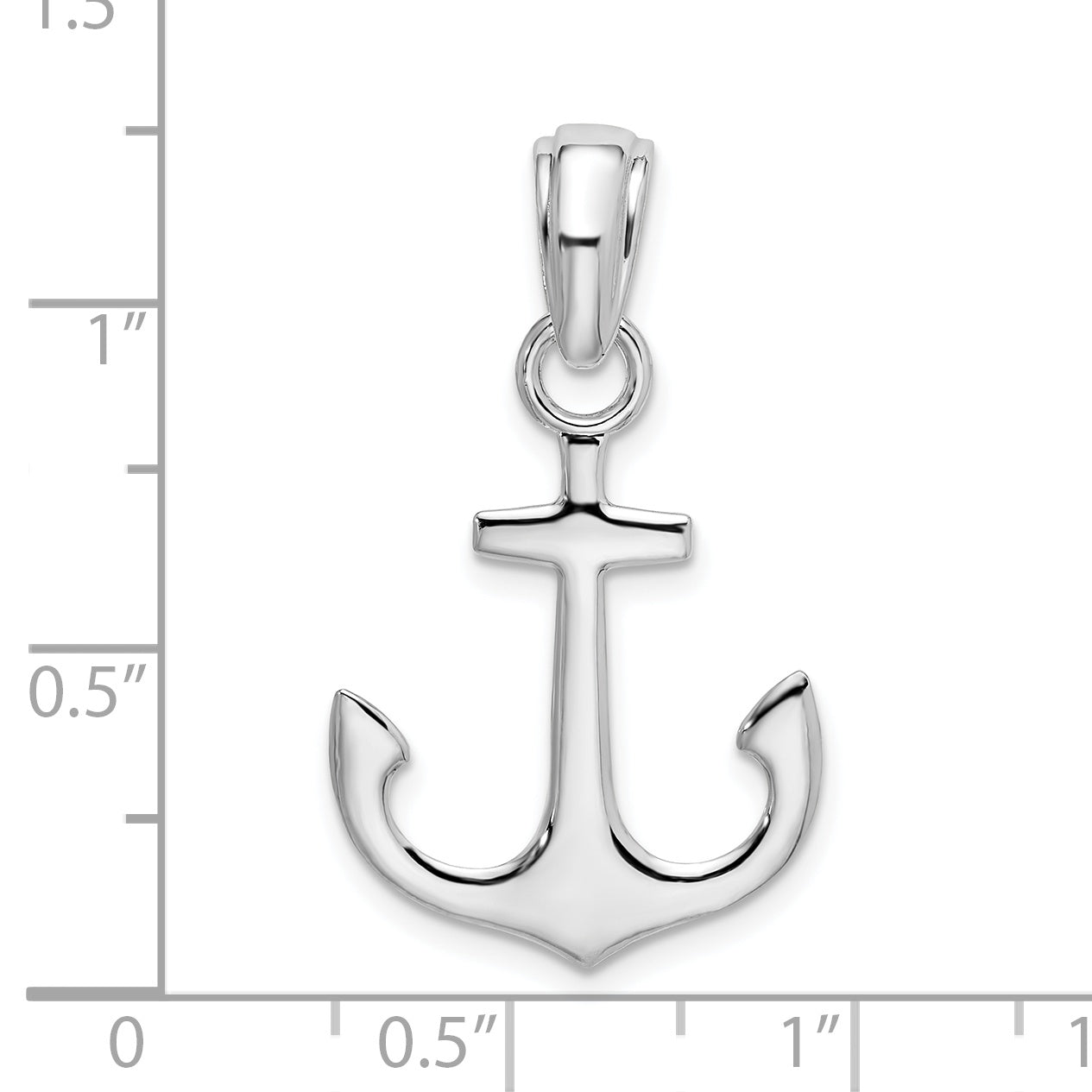 Sterling Silver De-Ani Rhodium-Plated Polished 3D Anchor Pendant