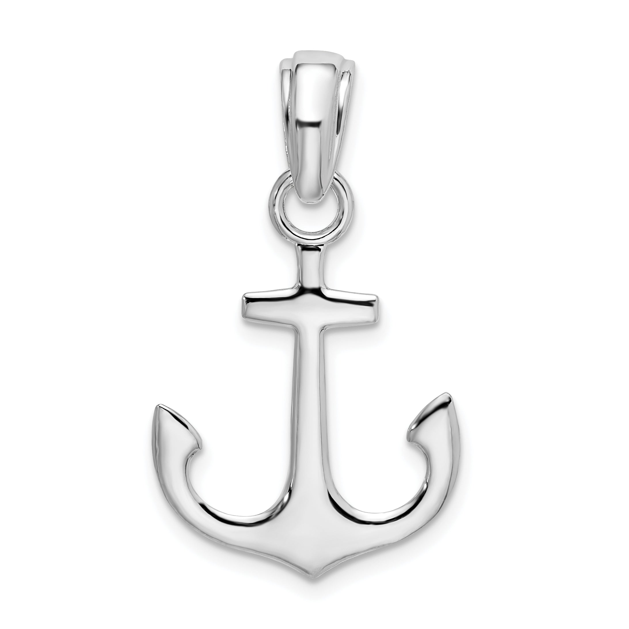 Sterling Silver De-Ani Rhodium-Plated Polished 3D Anchor Pendant