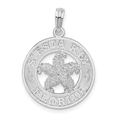 Sterling Silver De-Ani Rhodium-Plated Textured Siesta Key Florida With Starfish Pendant