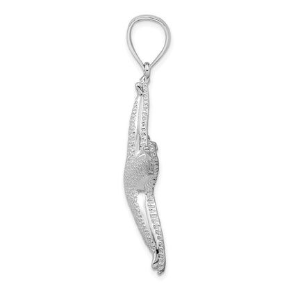 Sterling Silver De-Ani Rhodium-Plated Polished Textured Starfish Pendant