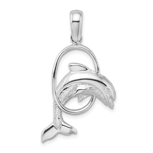 Sterling Silver De-Ani Rhodium-Plated Dolphin Jumping Thru Hoop Pendant