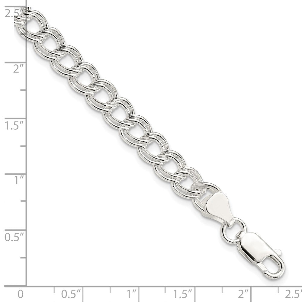 8 Inch Sterling Silver 7mm Double Link Charm Bracelet