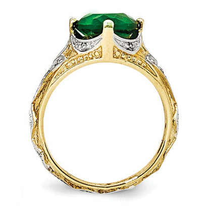 Sterling Silver Gold-Plated Glass Simulated Emerald & Cz Ring