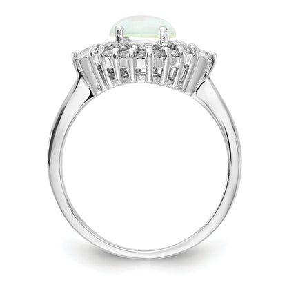 Sterling Silver Cheryl M Rhodium-Plated Cabochon Lab Created Opal And Brilliant-Cut Cz Ring
