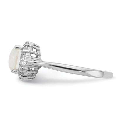 Sterling Silver Cheryl M Rhodium-Plated Cabochon Lab Created Opal And Brilliant-Cut Cz Ring