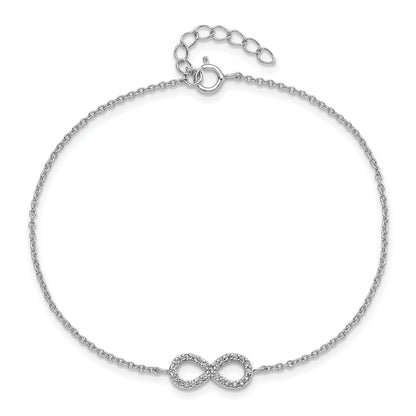 8 Inch Cheryl M Sterling Silver Rhodium-Plated Brilliant-Cut Cz Infinity 7 Bracelet With 1 Extender