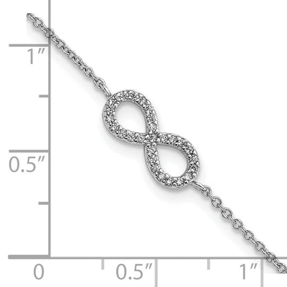 8 Inch Cheryl M Sterling Silver Rhodium-Plated Brilliant-Cut Cz Infinity 7 Bracelet With 1 Extender