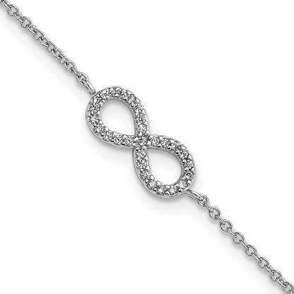 8 Inch Cheryl M Sterling Silver Rhodium-Plated Brilliant-Cut Cz Infinity 7 Bracelet With 1 Extender