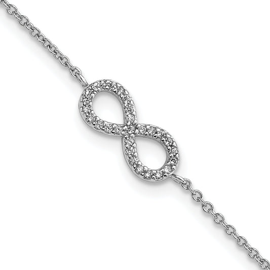 8 Inch Cheryl M Sterling Silver Rhodium-Plated Brilliant-Cut Cz Infinity 7 Bracelet With 1 Extender