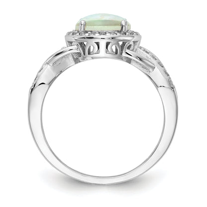 Sterling Silver Cheryl M Rhodium-Plated Cabochon Lab Created Opal And Brilliant-Cut Cz Woven Pattern Ring