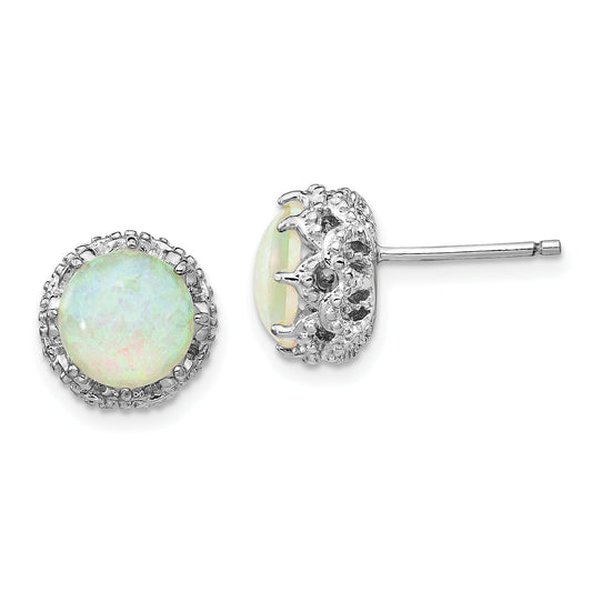 Sterling Silver Cheryl M Rhodium-Plated Cabochon Lab Created Opal And Brilliant-Cut Cz Post Stud Earrings