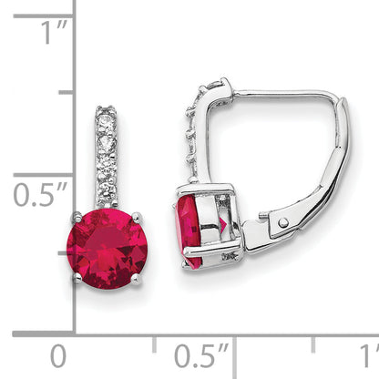 Sterling Silver Cheryl M Rhodium-Plated Brilliant-Cut Lab Created Ruby And White Cz Leverback Earrings
