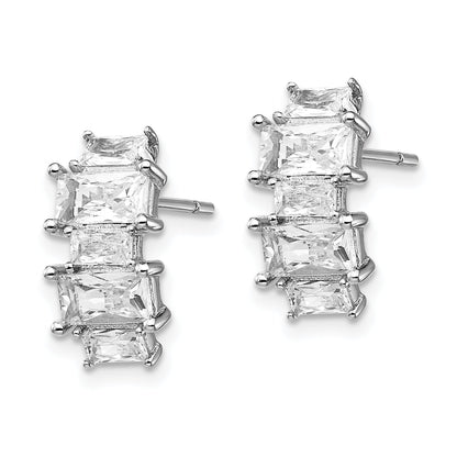 Sterling Silver Cheryl M Rhodium-Plated Emerald-Cut Cz Post Earrings