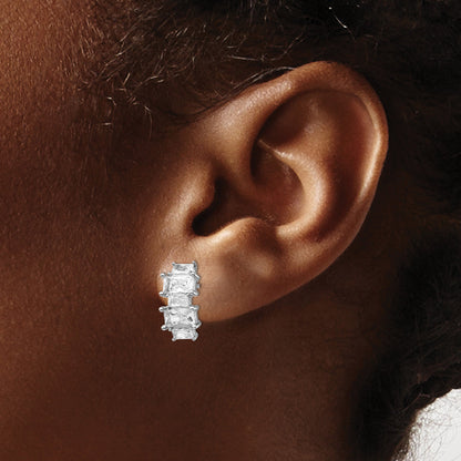 Sterling Silver Cheryl M Rhodium-Plated Emerald-Cut Cz Post Earrings