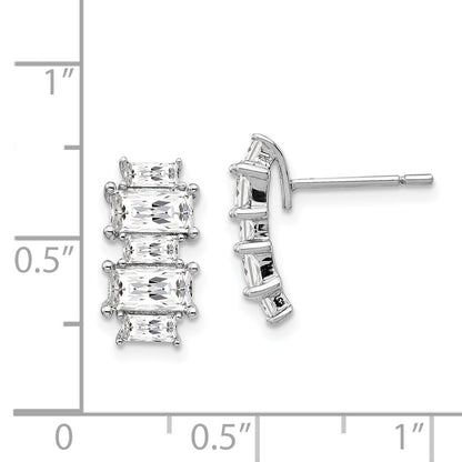 Sterling Silver Cheryl M Rhodium-Plated Emerald-Cut Cz Post Earrings