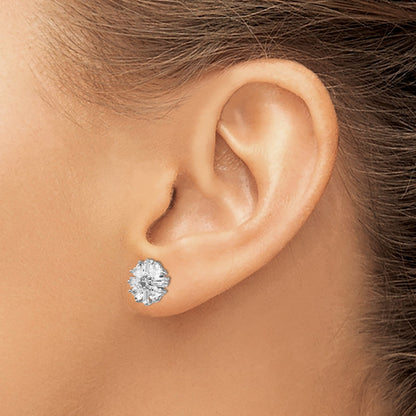 Sterling Silver Cheryl M Rhodium-Plated Emerald-Cut And Brilliant-Cut Cz Cluster Post Earrings