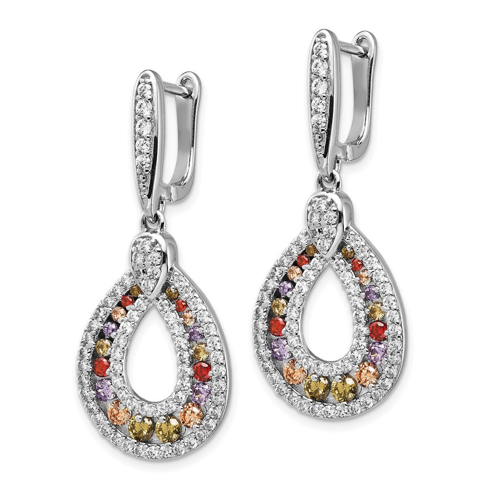 Sterling Silver Cheryl M Rhodium-Plated Multi-Color Brilliant-Cut Cz Teardrop Hinged Post Dangle Earrings