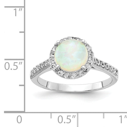 Sterling Silver Cheryl M Rhodium-Plated Cabochon Lab Created Opal And Brilliant-Cut Cz Halo Ring