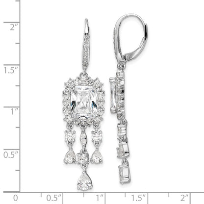 Sterling Silver Cheryl M Rhodium-Plated Fancy Emerald Radiant-Cut/Marquise-Cut/Brilliant-Cut Cz Leverback Dangle Earrings