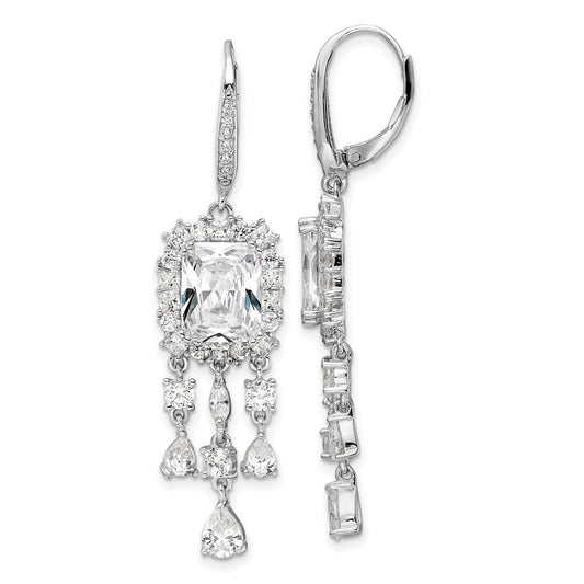 Sterling Silver Cheryl M Rhodium-Plated Fancy Emerald Radiant-Cut/Marquise-Cut/Brilliant-Cut Cz Leverback Dangle Earrings