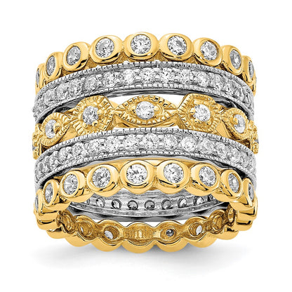 Sterling Silver Cheryl M Rhodium-Plated And Gold-Plated Brilliant-Cut Cz 5 Piece Eternity Band Ring Set